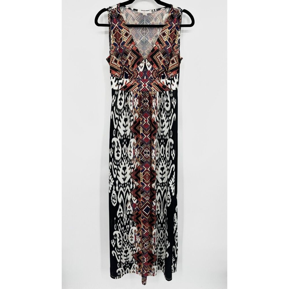 BOSTON PROPER Black Multi Geometric Aztec Print Sleeveless Maxi Dress Size XS
